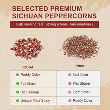 52USA Szechuan Peppercorns(4OZ), Sichuan Red Peppercorns, Tingly Numbness Whole Szechuan Peppercorns, Key Ingredients for Mapo Tofu and Sichuan Dishes