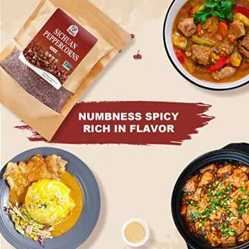 52USA Szechuan Peppercorns(4OZ), Sichuan Red Peppercorns, Tingly Numbness Whole Szechuan Peppercorns, Key Ingredients for Mapo Tofu and Sichuan Dishes