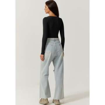 QINSEN Women's Slimming Fit Long Sleeve V Neck Bodysuit