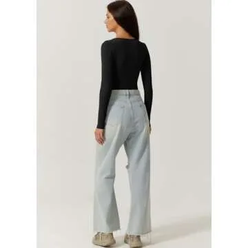 QINSEN Women's Slimming Fit Long Sleeve V Neck Bodysuit