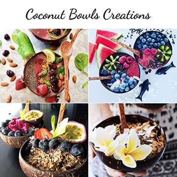 COCO SOUL BOWLS Coconut Bowls and Spoons Set of 2, 100% Natural, Hand Made, Eco Friendly, 16 oz, Artisan Craft