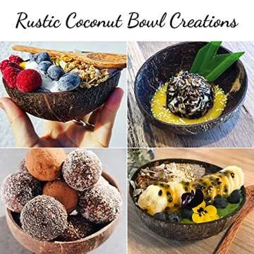 COCO SOUL BOWLS Coconut Bowls and Spoons Set of 2, 100% Natural, Hand Made, Eco Friendly, 16 oz, Artisan Craft