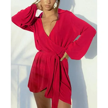 LILLUSORY Women's Deep V Neck Mini Dress for Fall Events