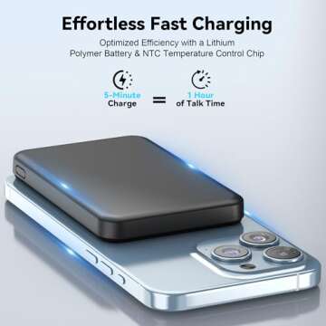Magnetic Power Bank 5000mAh, Magnetic Portable Charger Fast Charging with Type-C Cable, Ultra Slim M...
