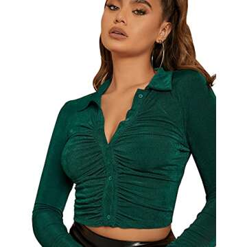 Trendy SweatyRocks Long Sleeve Crop Top Dark Green