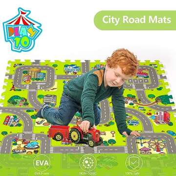 PLAY 10 Baby Play Mats for Floor, Foam Play Mat, Interlocking Foam Tiles City Road Track Puzzle Mat ...