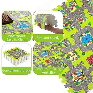 PLAY 10 Baby Play Mats for Floor, Foam Play Mat, Interlocking Foam Tiles City Road Track Puzzle Mat 9 Pieces