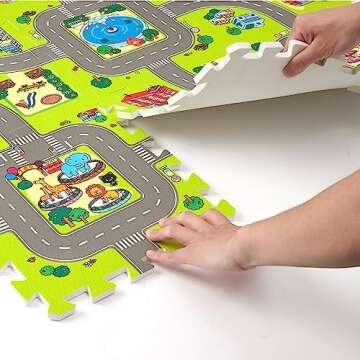 PLAY 10 Baby Play Mats for Floor, Foam Play Mat, Interlocking Foam Tiles City Road Track Puzzle Mat 9 Pieces