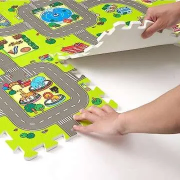 PLAY 10 Baby Play Mats for Floor, Foam Play Mat, Interlocking Foam Tiles City Road Track Puzzle Mat 9 Pieces