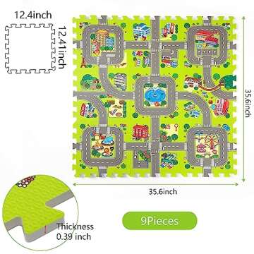 PLAY 10 Baby Play Mats for Floor, Foam Play Mat, Interlocking Foam Tiles City Road Track Puzzle Mat 9 Pieces