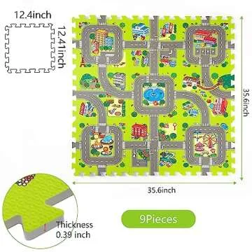 PLAY 10 Baby Play Mats for Floor, Foam Play Mat, Interlocking Foam Tiles City Road Track Puzzle Mat 9 Pieces