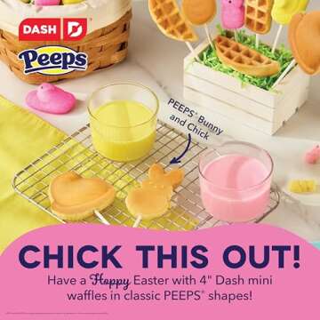 PEEPS x Dash Bunny Mini Waffle Maker for Individual Waffles, Hash Browns, Keto Chaffles with Easy to...