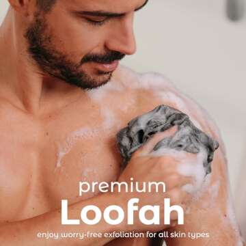 MainBasics Charcoal Infused Bath Shower Loofah Sponge Pouf Body Wash Scrubber (Set of 3)