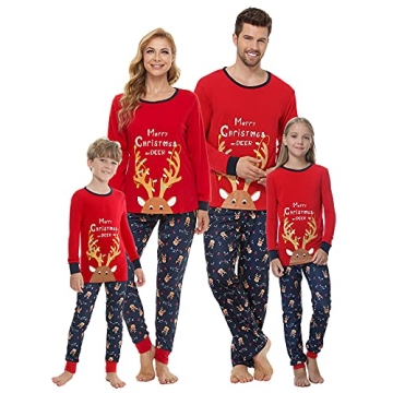 VENTELAN Matching Family Christmas Pajamas Set Soft Holiday Sleepwear Deer Xmas PJS Set for Couples,...