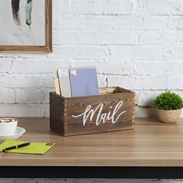 MyGift Mail Holder Storage Organizer Box Rustic Brown Wood with MAIL Script Design, Desktop Letters,...