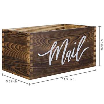 MyGift Mail Holder Storage Organizer Box Rustic Brown Wood with MAIL Script Design, Desktop Letters, Bills, Notes and Postcard Bin for Home Office Dorm Room