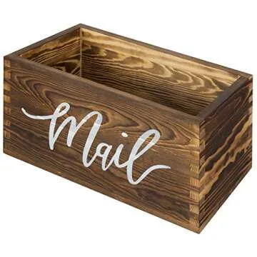 MyGift Mail Holder Storage Organizer Box Rustic Brown Wood with MAIL Script Design, Desktop Letters, Bills, Notes and Postcard Bin for Home Office Dorm Room