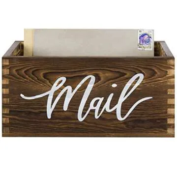 MyGift Mail Holder Storage Organizer Box Rustic Brown Wood with MAIL Script Design, Desktop Letters, Bills, Notes and Postcard Bin for Home Office Dorm Room