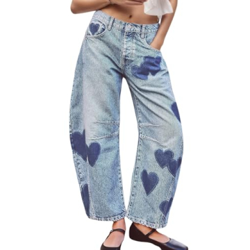 LifeShe Women's Wide Leg Baggy Jeans with Heart Print
