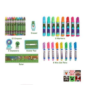 Innovative Designs Minecraft Kids Deluxe Activity Set with Carrying Tin, Coloring Sheets, Tattoos, S...