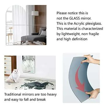 12inch 4PCS Full Body Mirrors for Walls, Acrylic Plexiglass Mirror Wall-Mounted Full Length Frameless Mirror Makeup Large Long Mirror Home Workout Gym Mirror for Walls Dorm Floor Tile Removable