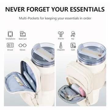 SUITMAT Water Bottle Pouch for Stanley Quencher H2.0 FlowState Tumbler, Large Pouch Bag for Stanley Cup Accessories, Cup Backpack with Multiple Pockets for Phone, Cards, Keys (Bag Only)