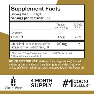 Qunol Ubiquinol CoQ10 100mg Softgels, Ubiquinol - Active Form of Coenzyme Q10, Antioxidant for Heart Health, Healthy Blood Pressure Levels, Beneficial to Statin Users, 120 Count
