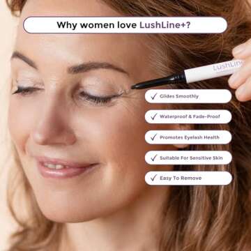 Rumi Cosmetiques LushLine+ Waterproof Eyeliner Pencil For Older Women - Smudge Proof, Long-Lasting, Non Toxic, Soft Glide - Safe For Sensitive Eyes (Natural Black)