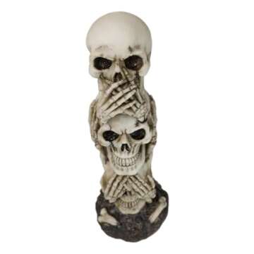 Ebros Triple Stacked Funny See Hear Speak No Evil Skulls Figurine for Scary Halloween Decorations an...