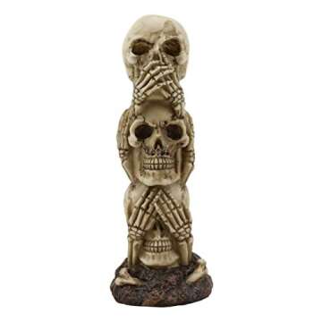 Ebros Triple Stacked Funny See Hear Speak No Evil Skulls Figurine for Scary Halloween Decorations and Spooky Macabre Graveyard Ossuary Skeletons Statue