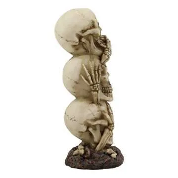 Ebros Triple Stacked Funny See Hear Speak No Evil Skulls Figurine for Scary Halloween Decorations and Spooky Macabre Graveyard Ossuary Skeletons Statue