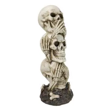 Ebros Triple Stacked Funny See Hear Speak No Evil Skulls Figurine for Scary Halloween Decorations and Spooky Macabre Graveyard Ossuary Skeletons Statue