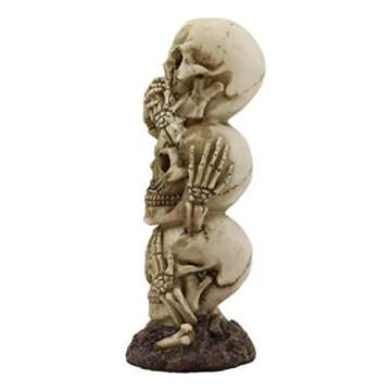 Ebros Triple Stacked Funny See Hear Speak No Evil Skulls Figurine for Scary Halloween Decorations and Spooky Macabre Graveyard Ossuary Skeletons Statue
