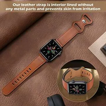 DYKEISS Genuine Leather Band Compatible for Apple Watch Band 38mm 42mm 40mm 44mm, Soft Vintage Leather Replacement Strap Wristband for iWatch Series SE/6/5/4/3/2/1 Women Men