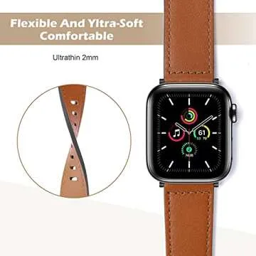 DYKEISS Genuine Leather Band Compatible for Apple Watch Band 38mm 42mm 40mm 44mm, Soft Vintage Leather Replacement Strap Wristband for iWatch Series SE/6/5/4/3/2/1 Women Men