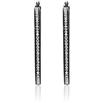 Gem Stone King 2 Inch Stunning Stainless Steel Black High Shine Inside-Out Hoop Earrings For Women With CZ