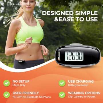 3D Pedometer for Walking, Simple Walking Step Counter with Removable Clip and Strap, USB Rechargeable Step Tracker with Backlight, Accurate Step Counter for Men Women Kids Seniors