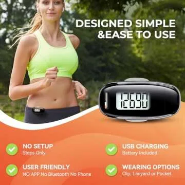 3D Pedometer for Walking, Simple Walking Step Counter with Removable Clip and Strap, USB Rechargeable Step Tracker with Backlight, Accurate Step Counter for Men Women Kids Seniors