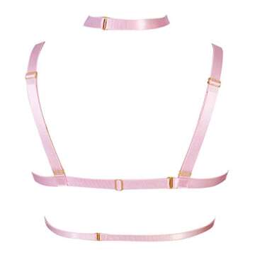 Woman Bra Harness Punk Gothic Garter Tops cage Plus Size Stretchy Fabric Dance Costumes Pink