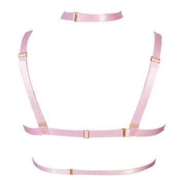 Woman Bra Harness Punk Gothic Garter Tops cage Plus Size Stretchy Fabric Dance Costumes Pink