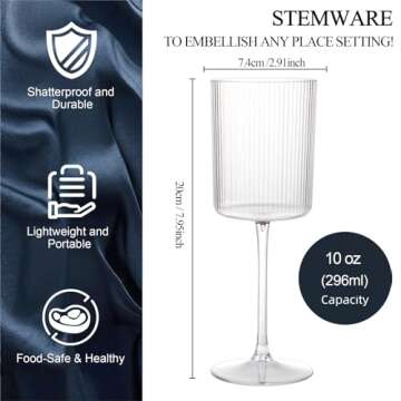 Ciaell 12 PCS Plastic Ribbed Wine Glasses - 10 OZ Elegant Square Disposable Cups for Events
