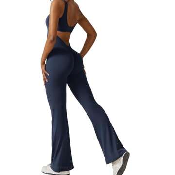 YEOREO Women Sleeveless Flare Jumpsuits Sexy Backless Scrunch Butt V Back Yoga Jumpsuit Navy M