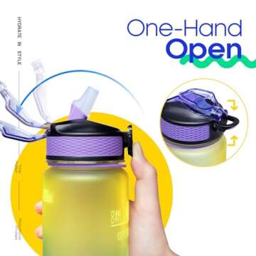 Giotto 32oz Large Leakproof BPA Free Drinking Water Bottle with Time Marker & Straw to Ensure You Drink Enough Water Throughout The Day for Fitness and Outdoor Enthusiasts-Ombre Yellow Purple