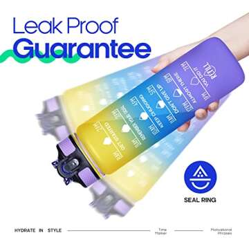 Giotto 32oz Large Leakproof BPA Free Drinking Water Bottle with Time Marker & Straw to Ensure You Drink Enough Water Throughout The Day for Fitness and Outdoor Enthusiasts-Ombre Yellow Purple