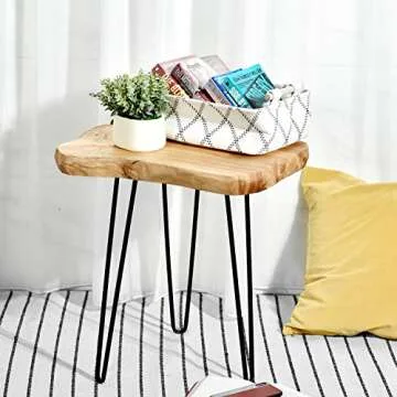 WELLAND Natural Edge End Table, Wood Side Table, Nightstand, Plant Stand 20.5" Tall，Unique desktop