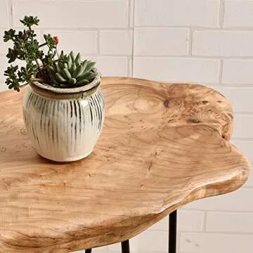 WELLAND Natural Edge End Table, Wood Side Table, Nightstand, Plant Stand 20.5" Tall，Unique desktop