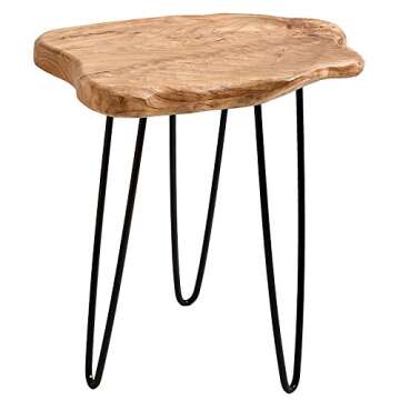WELLAND Natural Edge End Table, Wood Side Table, Nightstand, Plant Stand 20.5" Tall，Unique desktop