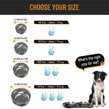 Active Pets Dog Bowl Set, Stainless Steel No Spill Mess-Proof Food & Water Dog Food Bowls with Skid Resistant Silicone Mat, Dog Bowls Small Size Dog, Medium, & Large, Pet Puppy Bowls & Dog Dishes