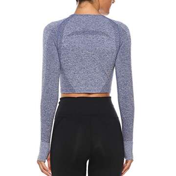 FITTOO Women's Long Sleeves Workout Crop Tops Seamless Sports Shirts Fitness Activewear Blue S