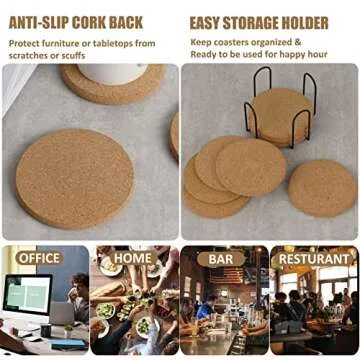 8 Pcs Cork Coasters with Holder for Tabletop Protection